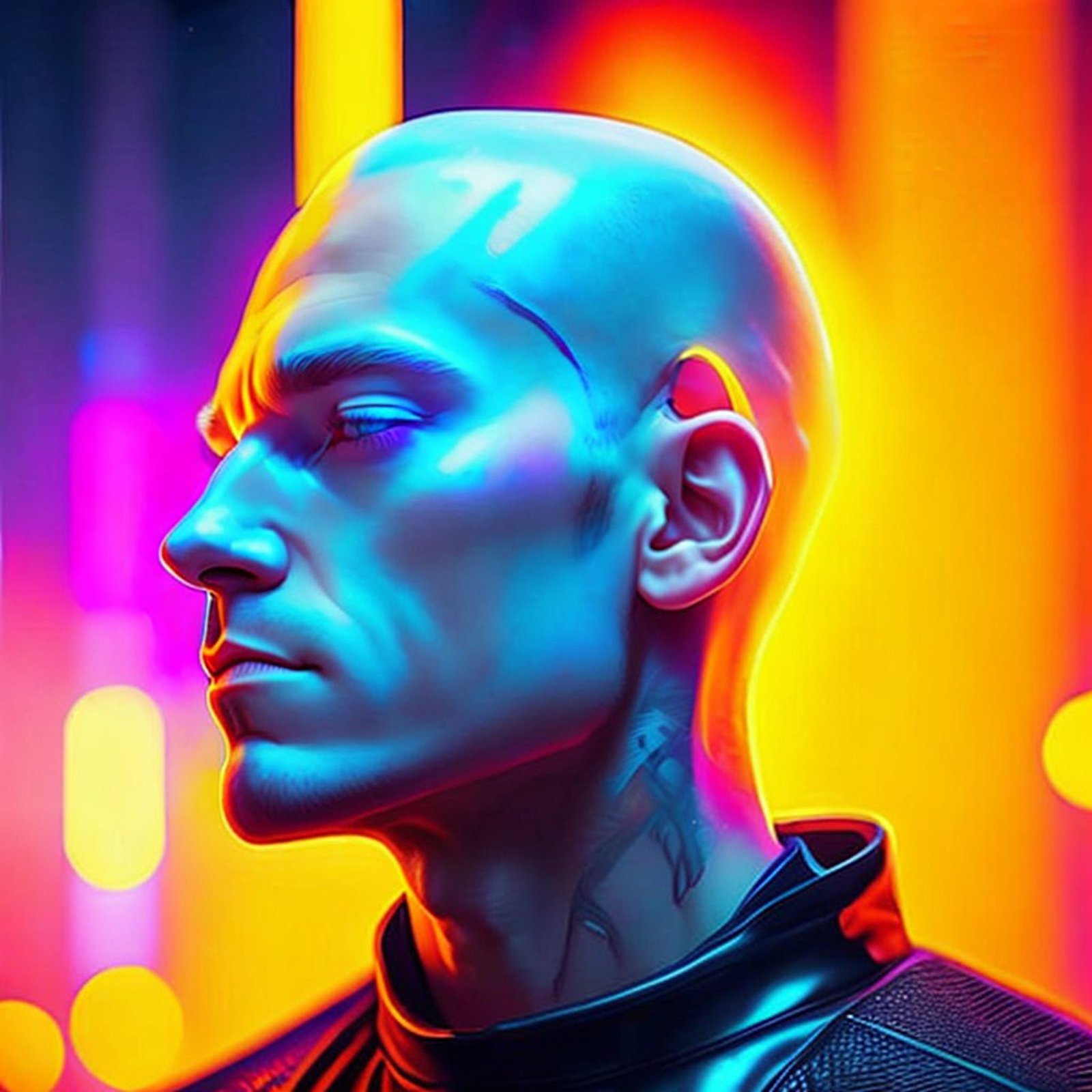 Portrait of Martin van Deursen in cyan, magenta, and amber studio light.